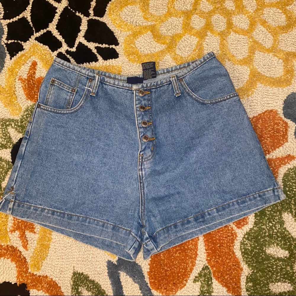 Vintage Route 66 Button Mom Jean Shorts